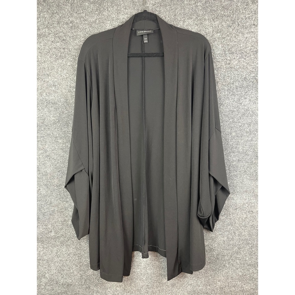 Lane Bryant Cardigan Women 18/20 Black Excellent Open Kimono Sleeve Stretch